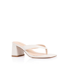 Women's white chalk smooth block thong heel with square toe 