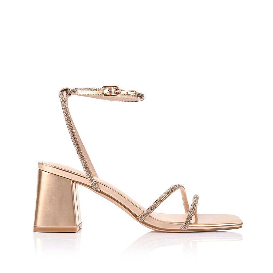 Strawberry Block Heel Sandals - Rose Gold