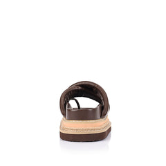Women's platform sandal with crossover straps and toe ring in chocolate brown