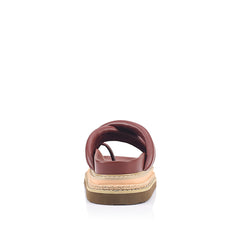 Women's platform sandal with crossover straps and toe ring in berry