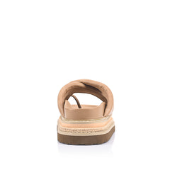 Women's platform sandal with crossover straps and toe ring in biscuit