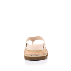 Women's bone beige vegan footbed platform thong with contrast rope sole 