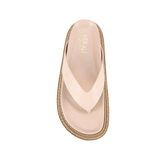 Women's bone beige vegan footbed platform thong with contrast rope sole 