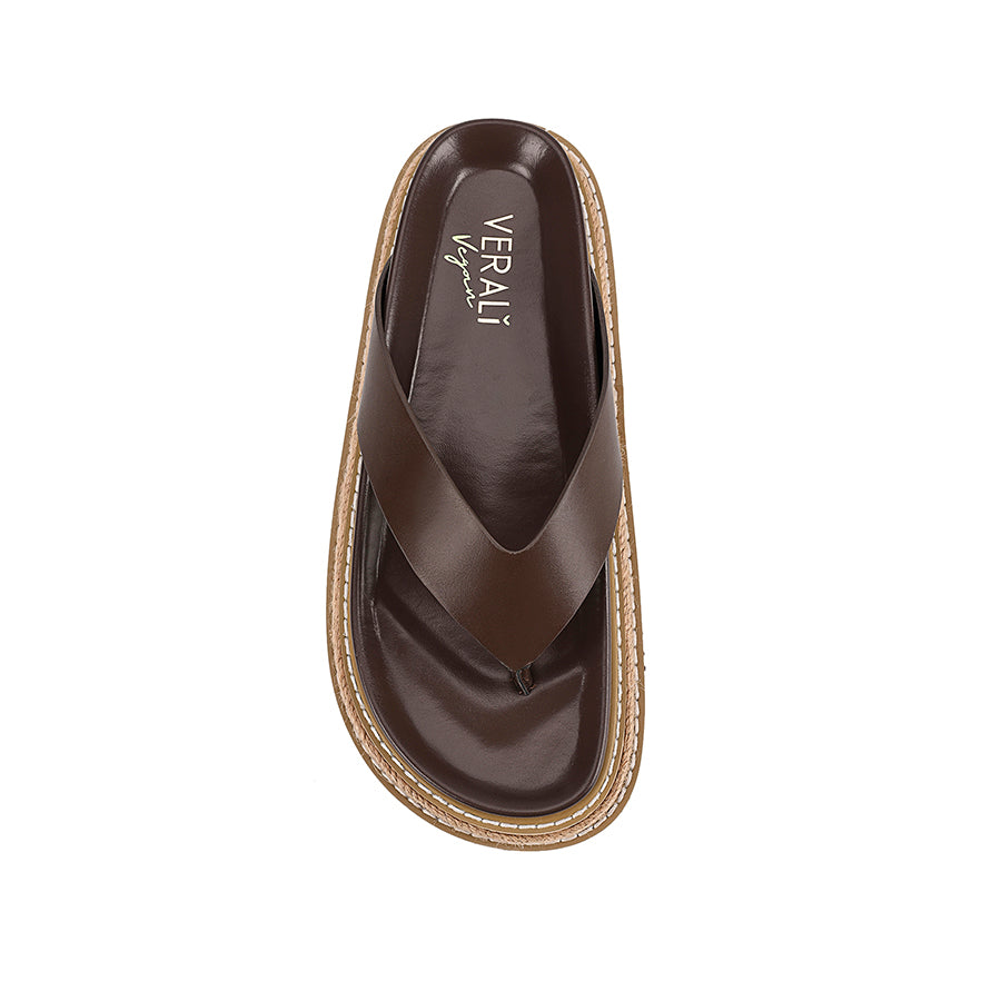 Women's chocolate brown vegan footbed platform thong with contrast rope sole 