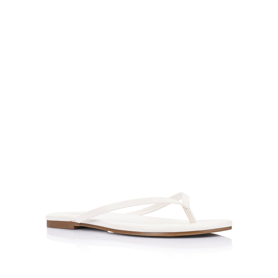 Women's vegan flat thongs in white smooth
