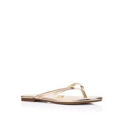 Women's vegan flat thongs in metallic gold mirror
