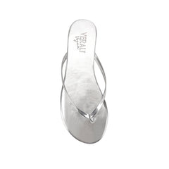 Women's silver metallic flat slide on thong