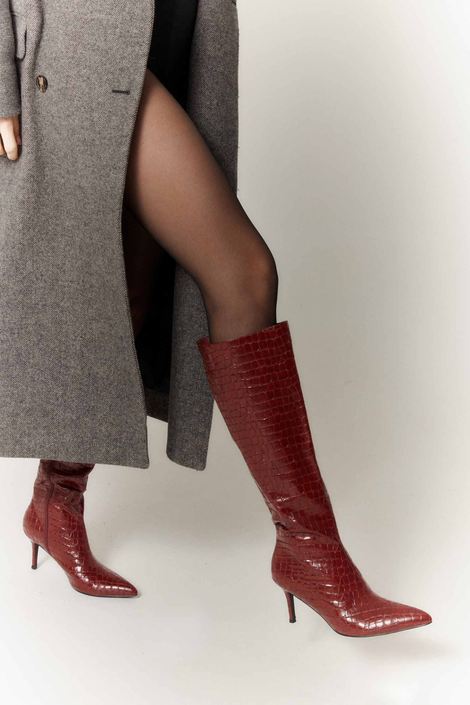Bessie Tall Boots - Wine Croc