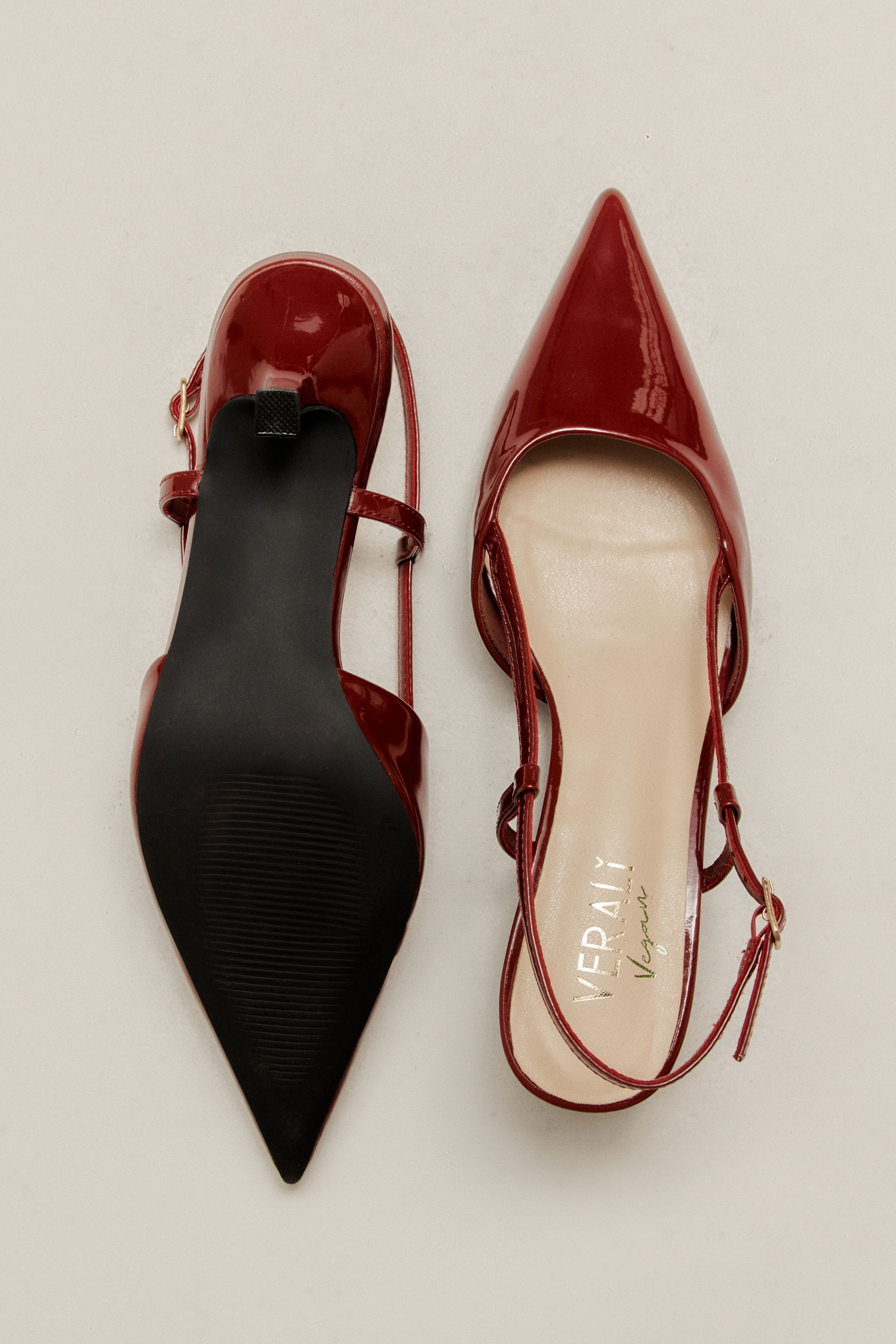 Lucas Slingback Kitten Heels - Wine Patent