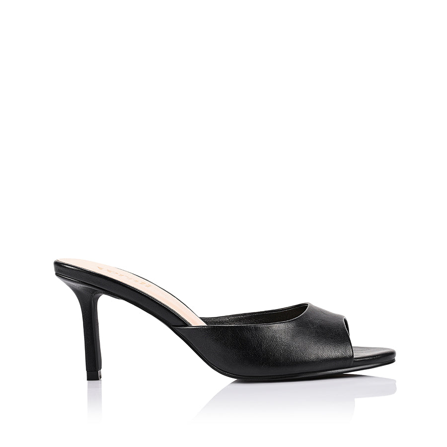 Flora Heeled Mules - Black Vintage Leather