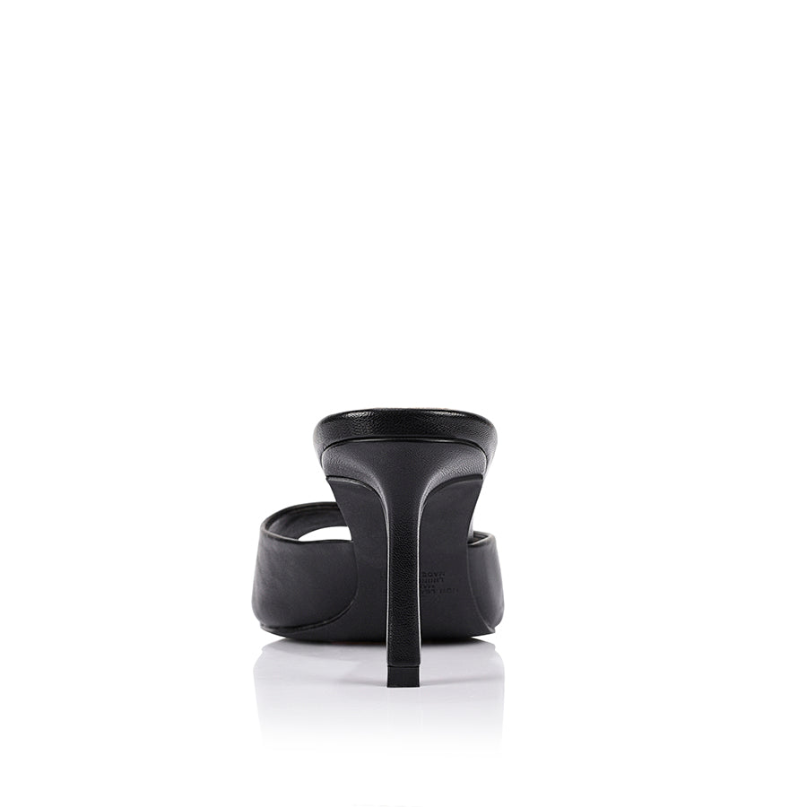 Flora Heeled Mules - Black Vintage Leather