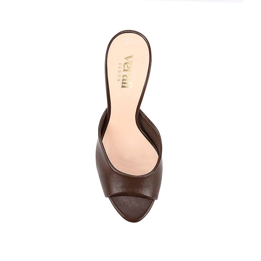 Flora Heeled Mules - Chocolate Brown Vintage Leather