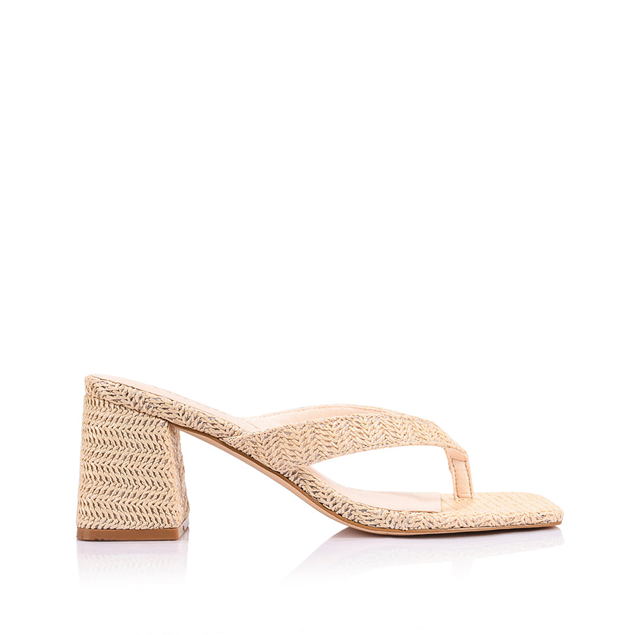 Stoked Block Heel Thongs - Raffia
