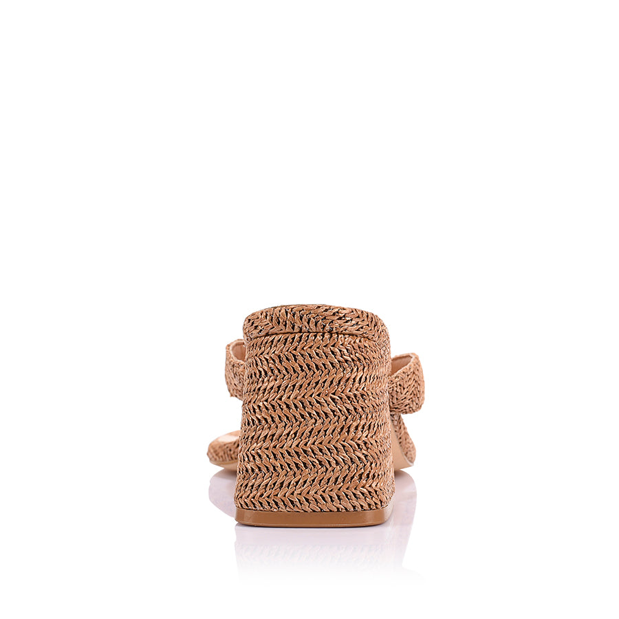 Stoked Block Heel Thongs - Tan Raffia
