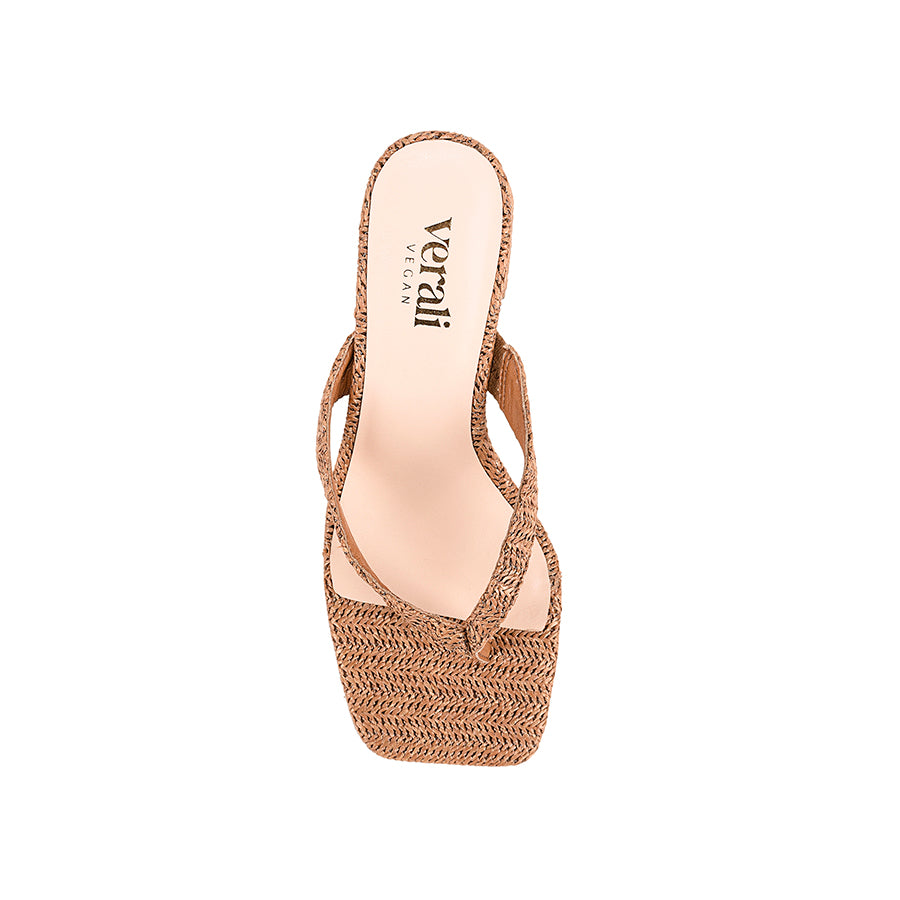 Stoked Block Heel Thongs - Tan Raffia