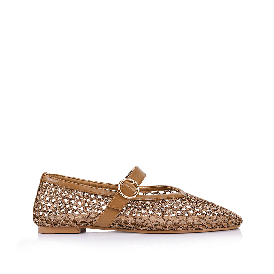 Eunice Mary-Jane Flats - Dark Camel Tan