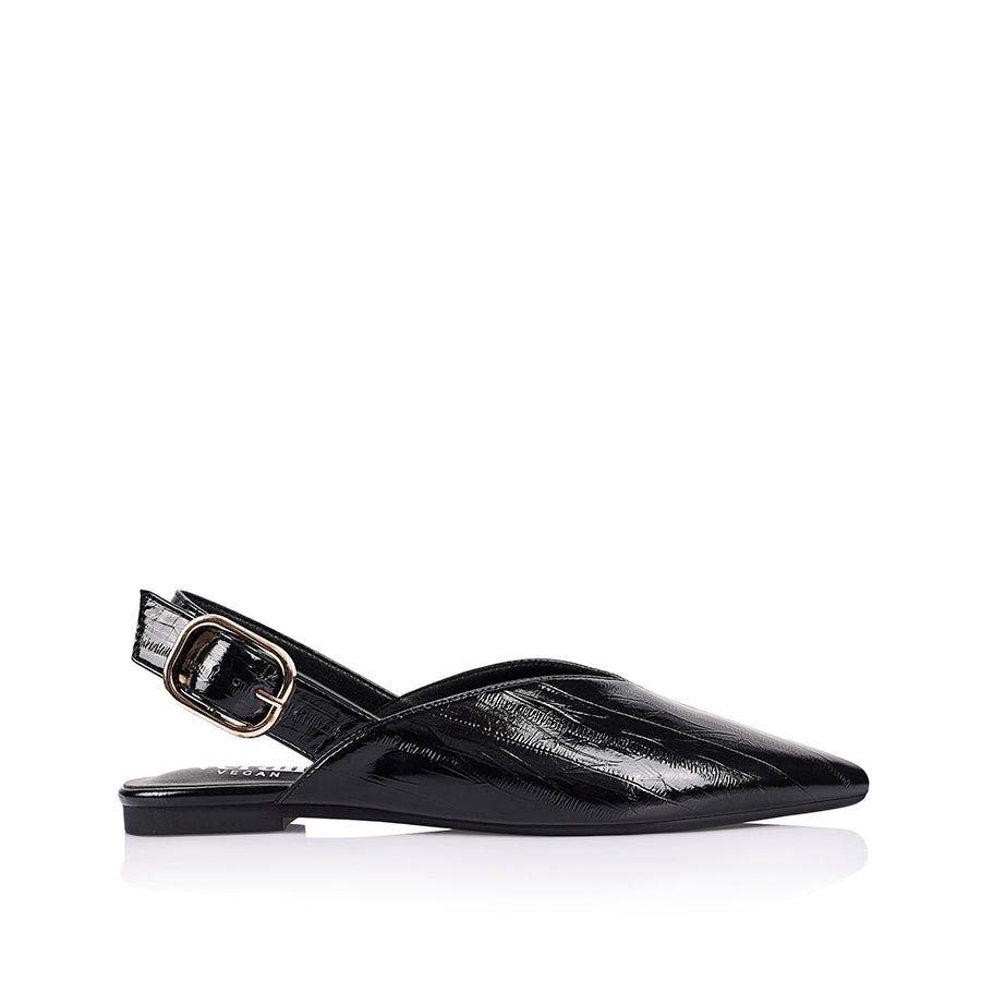Indy Sling Back Flats - Black Eel
