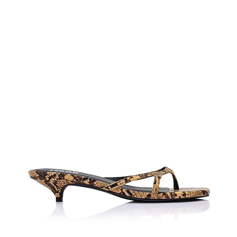 Farrah Kitten Heel Thongs - Brown Snake