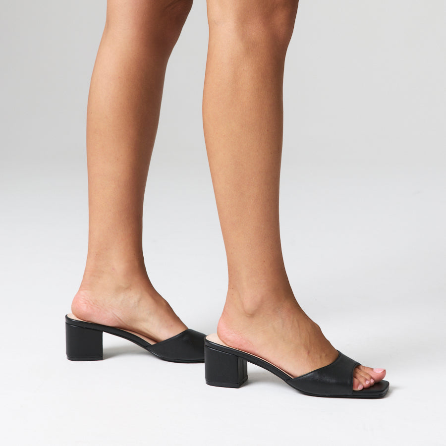 Wednesday Block Heel Mules - Black