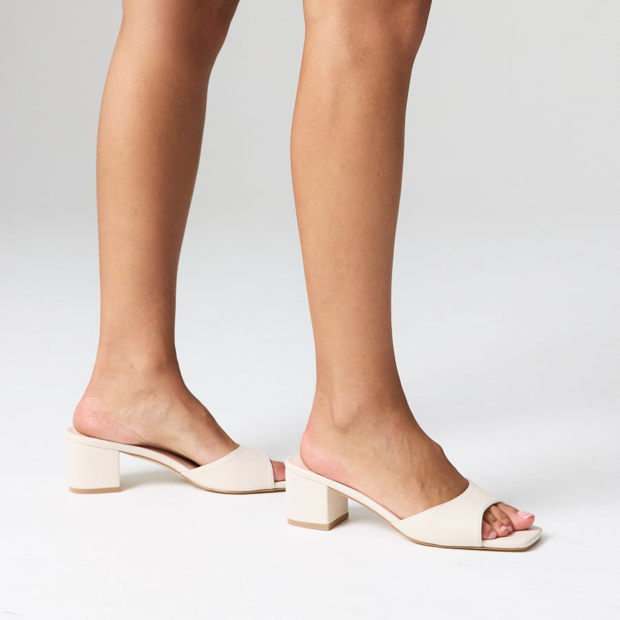 Wednesday Block Heel Mules - Bone White