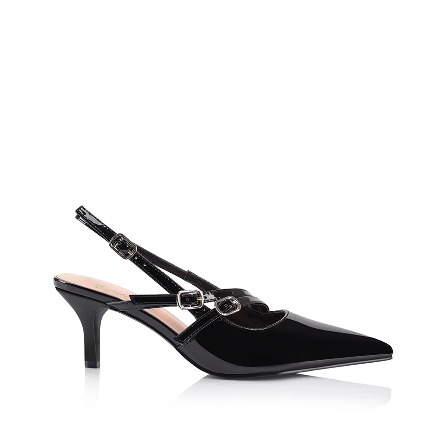 Women's black patent slingback high heels