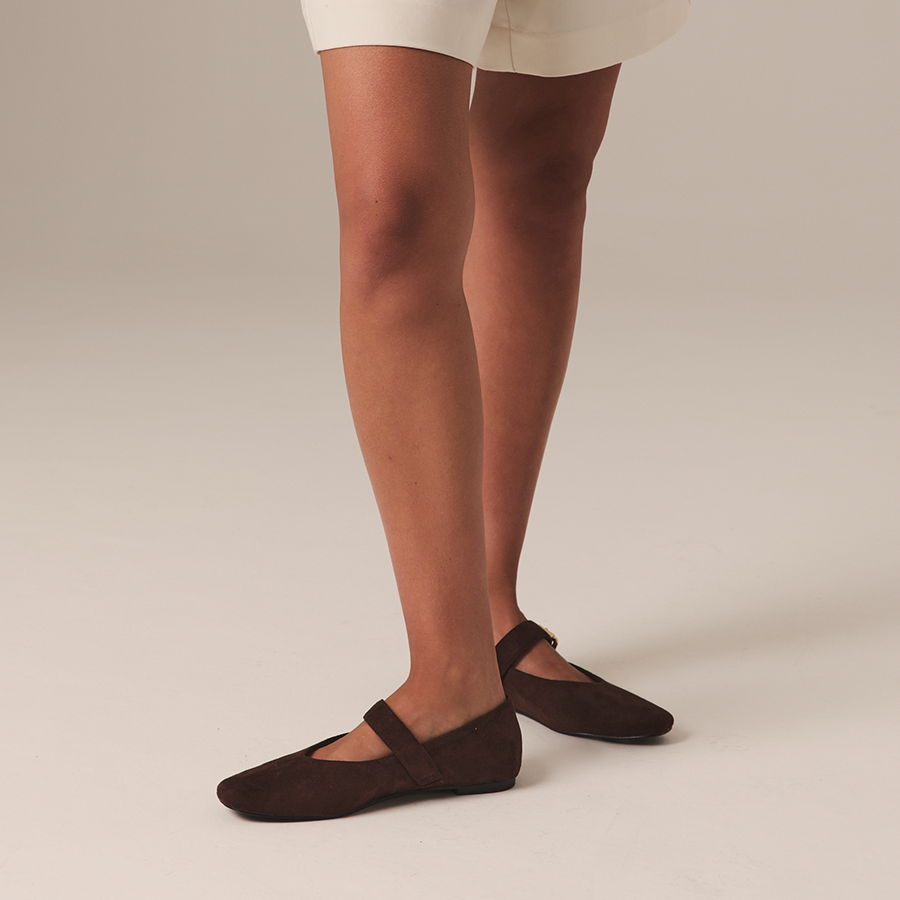 Europe Mary-Jane Flats - Chocolate Brown Micro