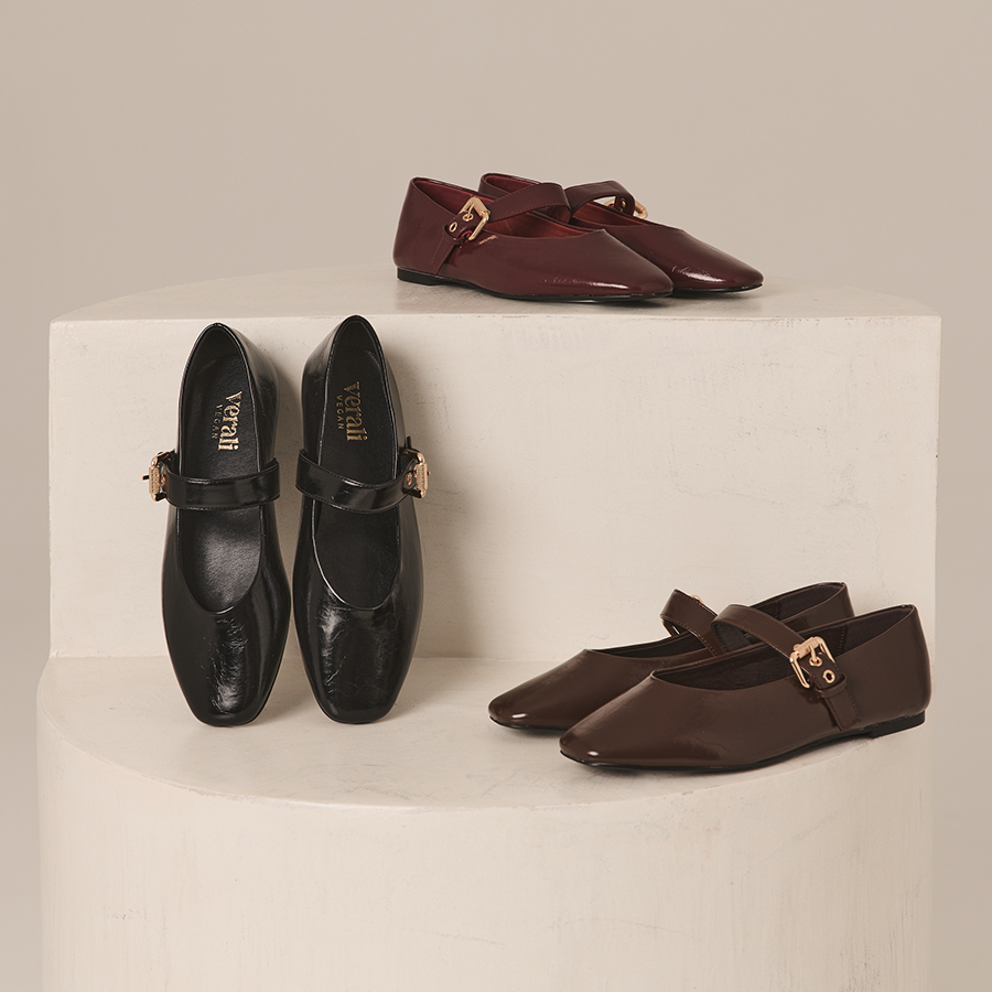 Europe Mary-Jane Flats - Chocolate Brown Crinkle