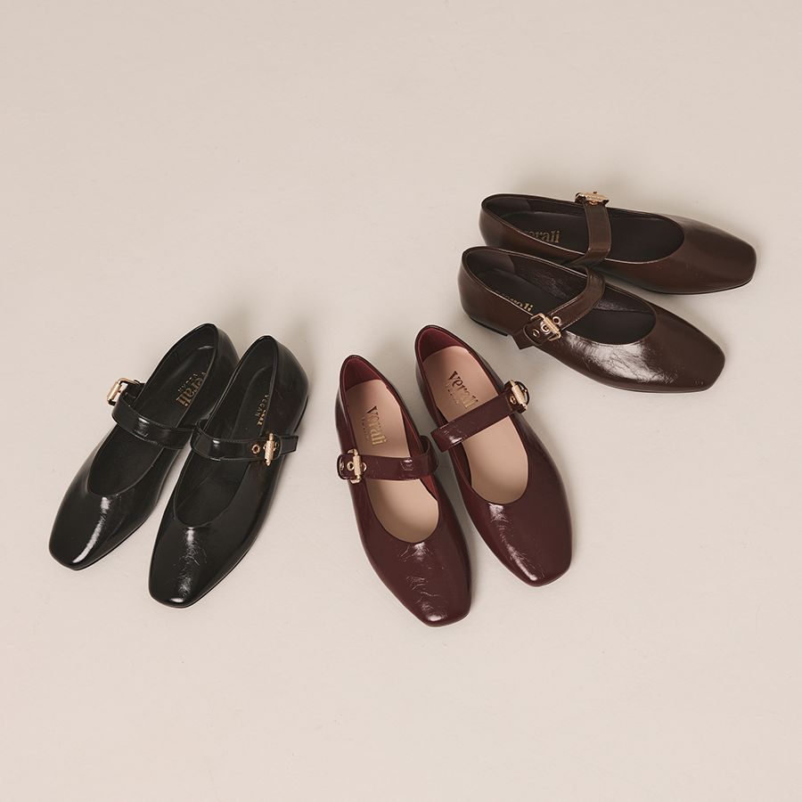 Europe Mary-Jane Flats - Chocolate Brown Crinkle