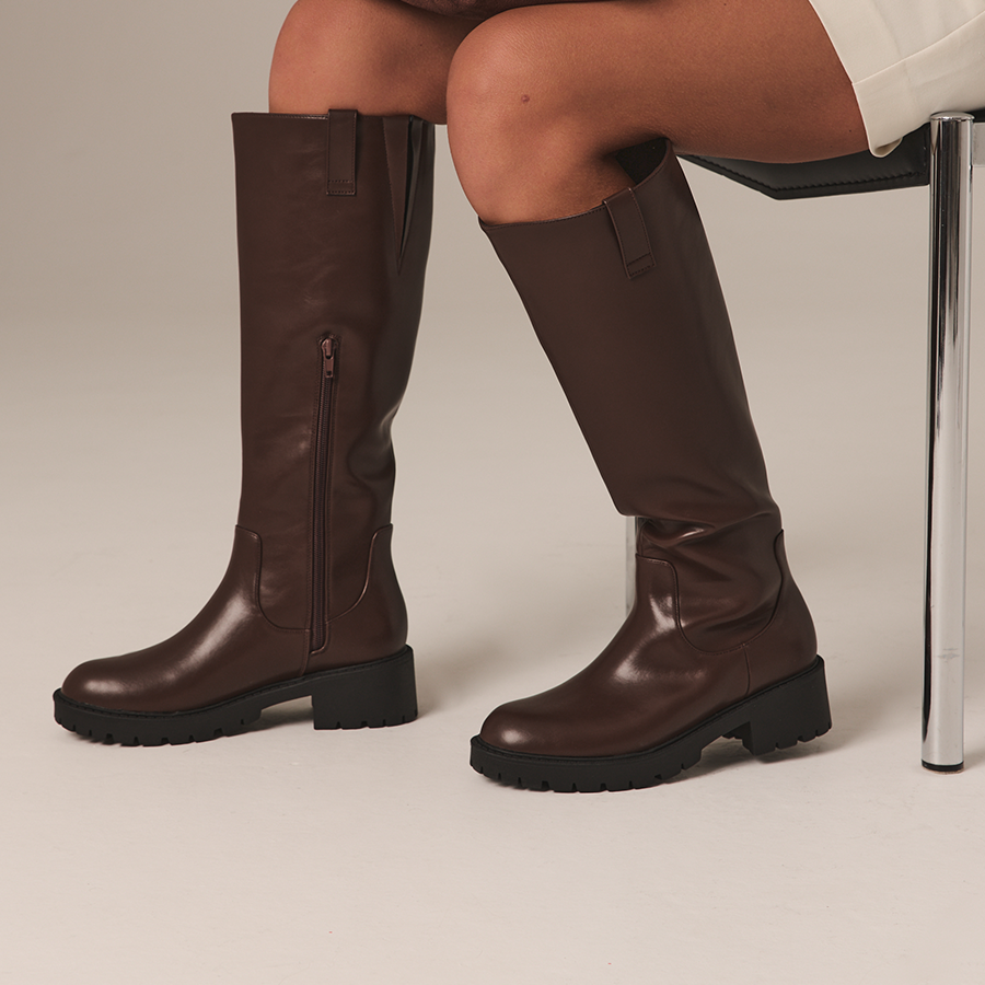 Jailyn Chunky Knee High Boots - Chocolate Brown