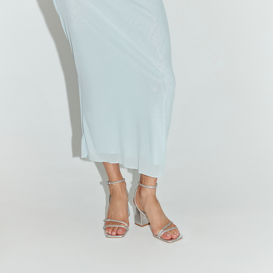 Strawberry Block Heel Sandals - Silver