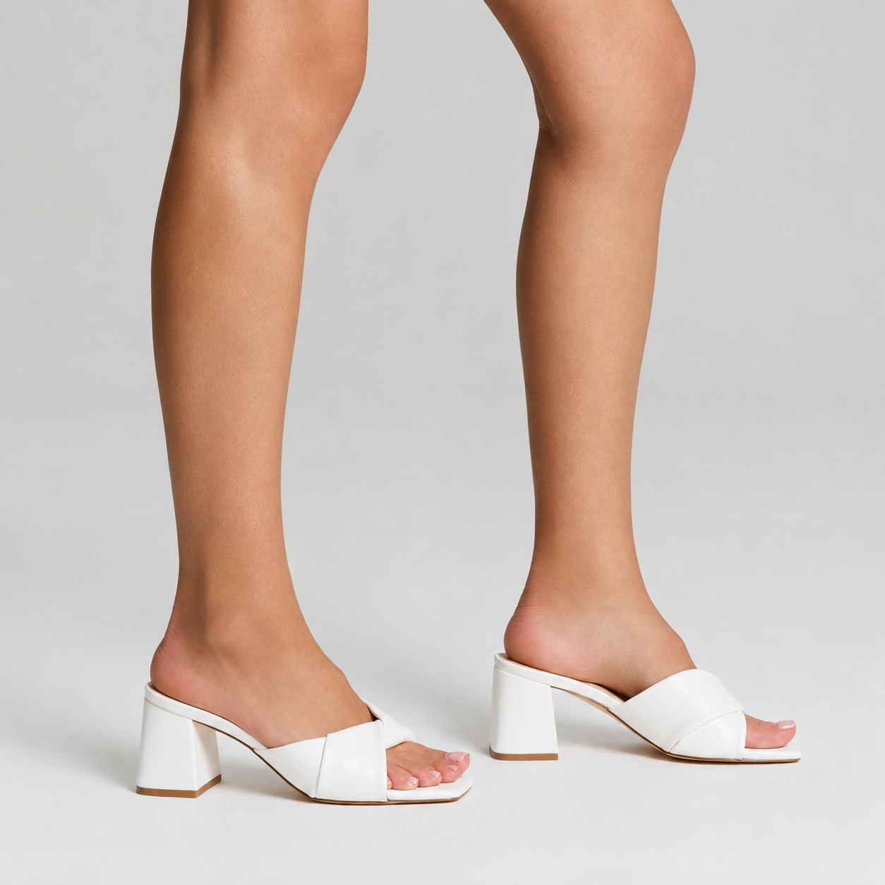 Stella Block Heel Mules - Chalk Smooth