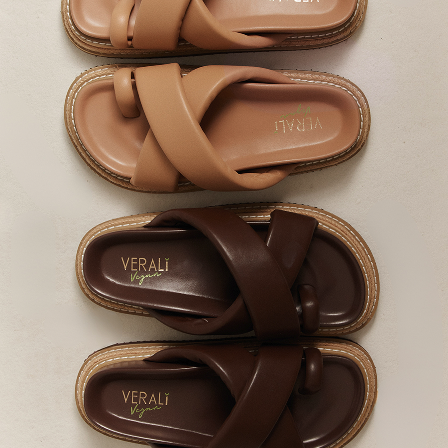 Thelma Flatform Slides - Dark Camel Tan